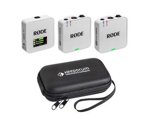 Rode Wireless GO Gen 3 - Sistema inalámbrico de micrófono de 2 canales, color blanco con funda blanda keepdrum