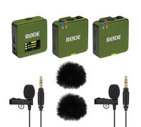 Rode Wireless GO Gen 3 - Sistema inalámbrico de micrófono de 2 canales, color caqui con 2 micrófonos Lavalier GO y 2 protectores de pelo Keepdrum