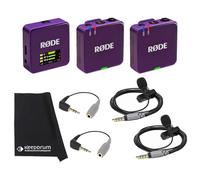 Rode Wireless GO Gen 3 - Sistema inalámbrico de micrófono de 2 canales, color lila con 2 micrófonos Smartlav+ y 2 adaptadores SC3 y paño keepdrum