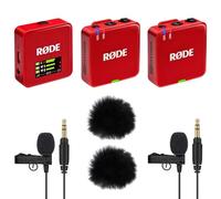 Rode Wireless GO Gen 3 - Sistema inalámbrico de micrófono de 2 canales, color rojo con 2 micrófonos Lavalier GO y 2 protectores de pelo Keepdrum