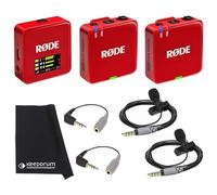Rode Wireless GO Gen 3 - Sistema inalámbrico de micrófono de 2 canales, color rojo con 2 micrófonos Smartlav+ y 2 adaptadores SC3 y paño keepdrum