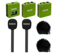 Rode Wireless GO Gen 3 - Sistema inalámbrico de micrófono de 2 canales, color verde, con 2 adaptadores de mano para entrevista GO y 2 protectores de viento Keepdrum BK