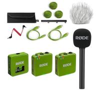 Rode Wireless GO Gen 3 - Sistema inalámbrico de micrófono de 2 canales, color verde con adaptador de mano entrevista GO y protector de pelo keepdrum