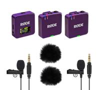 Rode Wireless GO Gen 3 - Sistema inalámbrico de micrófono inalámbrico de 2 canales, color morado con 2 micrófonos Lavalier GO y 2 protectores de pelo Keepdrum