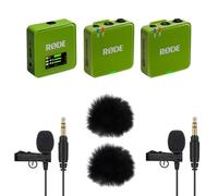 Rode Wireless GO Gen 3 - Sistema inalámbrico de micrófono inalámbrico de 2 canales, color verde, con 2 micrófonos Lavalier GO y 2 protectores de pelo Keepdrum