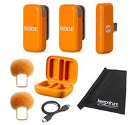 Rode Wireless Micro - Sistema de micrófono inalámbrico USB-C para smartphones, color naranja con gamuza de microfibra Keepdrum