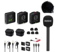 Rode Wireless Pro Micrófonos Inalámbricos Profesionales - Juego de Micrófono con Adaptador de Mano Interview GO y Protector de Pelo Keepdrum, Color Negro