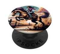 Rodeo Retro de Vaqueras, Bronco, cortando a Caballo por el Oeste PopSockets PopGrip Adhesivo