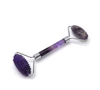 RODEREK Rodillo de jade facial de amatista, rodillo de jade facial antienvejecimiento soldado, masajeador adelgazante de doble cuello, rodillo de jade real para hinchazón de ojos