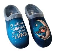 Rodevil Zapatillas casa mujer suaves azules dibujo Luna Frase bonita (39)