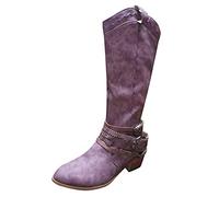 Rodilla High Women Fashion Midics Mids Long Hoe Toe Block Bloque Western Boots con Cremallera Lateral con Cremallera