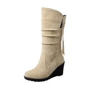 Rodilla High Women Vintage Wedge Heel Riding Classic Cowboy Slip on Boots Winter sin desliz