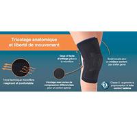 Rodillera con banda de strapp que permite amplificar el apoyo lateral y patelar contorno de rodilla 58 a 62 cm.