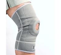 Rodillera con rótula abierta para alivio inmediato de la artritis, tendinitis, correr, dolor en las articulaciones, lágrimas de menisco, esguinces, cómoda rodillera de neopreno gris (mediana 38-43 cm)