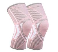 Rodillera de compresión 2 unidades con tiras de silicona antideslizantes, para hombres y mujeres, para artritis, ACL, desgarro de menisco, deporte, fitness, correr (rosa, M)