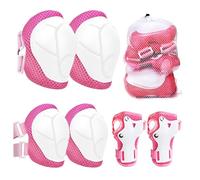 Rodilleras 6 en 1 para Niños y Niñas - Juego de Coderas Con Protección para Muñeca - 3 a 8 Años - Patinaje, Ciclismo y Monopatines (Rosa Blanco)