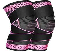 Rodilleras Deportivas para mujer y hombre 2 Pieza Rodilleras menisco y ligamento Elasticidad ajustable Rodillera de Compresión para correr, artrosis, tendinitis(rojo rosa, XL)