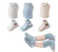 Rodilleras Gateo Bebe, 3 Pares Calcetines Antideslizantes y 3 Pare Rodilleras para Bebés Antideslizantes para Niños Pequeños Rodilleras Bebe Gateo Unisex Protector de Rodilla Antideslizante Knee Pads