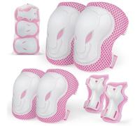 Rodilleras y coderas para niños, 6 en 1, ajustable, juego de protección deportiva con bolsa de malla para monopatín, patinaje sobre ruedas, ciclismo y deportes al aire libre (rosa, S)