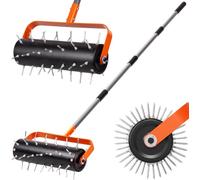 Rodillo aireador de césped con 42 puntas de acero y mango ajustable | Deinungen Rodillo de jardín, Aerator manual para airear y aflojar el suelo para jardín y césped