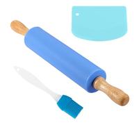 Rodillo Cocina,Rodillo Amasar,Rodillo De Repostería,Rodillo De Silicona,Antiadherentes,Con cepillo de aceite y raspador,Rolling pin Para pasta,Galletas,Crepes,Pizzas,Azul,30.5cm