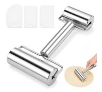 Rodillo de acero inoxidable con dos tamaños de rollo, ergonómico, 3 espátulas, accesorios para hornear, rodillo de pasta antiadherente, rodillo de masa para desenrollar fácilmente las masas con la