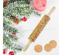 Rodillo de amasar con relieve navideño, rodillo de amasar con anillos extraíbles, rodillo de madera con patrón 3D, rollos de Navidad para hacer galletas de cocina, 39 cm x 5 cm