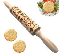 Rodillo de amasar con relieve navideño Rodillos de madera de 14 pulgadas con patrón de pino de caramelo de pan de jengibre de alce 3D para hornear galletas, gofres, pasteles de masa