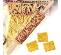 Rodillo de amasar en relieve de Navidad, rodillo de Navidad, rodillo de madera para hornear galletas, rodillo de Navidad en relieve, 35 x 4,5 cm