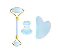 Rodillo de cara de rodillo de jade opalita y gua sha conjunto Gouache masajeador de piedra natural, tipo 01