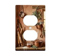 Rodillo de cocina dúplex para toma de corriente, placa de pared rústica, granja, cobre, hierbas, otoño, plástico, tamaño estándar, placas faciales para enchufes eléctricos para el hogar, sala de estar