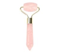 Rodillo de Cuarzo Rosa, Jarchii Rodillo de Cuarzo Rosa, Soldadura de Cuarzo Rosa Rodillo de Metal Dorado Masajeador Jade Beauty Massager Promueve la circulación Interna del Cuerpo Debajo de los O