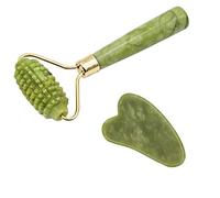 Rodillo De Doble Cabeza De Jade Natural, Palo De Masaje Dentado, Tabla De Raspado Para El Cuidado De La Piel, Eliminación De Arrugas En La Cara Y Los Ojos, Limpieza De Elevación,C