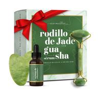 Rodillo de Jade con Gua Sha y Sérum Facial de Vitamina C - Un Kit de Belleza para el Rostro de Acción Calmante y Antiedad