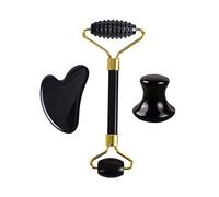 Rodillo de jade de obsidiana negra natural y conjunto de guaSha masajeador corporal facial Guasha Board Scraper Face Lifting Beauty Massage Tool Set,Tipo 014