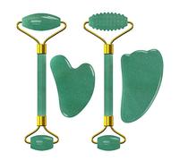 Rodillo de jade facial Gua Sha Raspador de cristal para levantamiento facial Masajeador facial Herramientas de cuidado de la piel, juego 4 en 1