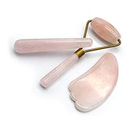 Rodillo de Jade Facial, Herramienta Gua Sha y Varita de Cuarzo Rosa de Masaje, Herramientas de Masaje Facial Para Reducir las Arrugas y el Envejecimiento