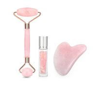 Rodillo de jade que adelgaza el masaje de la cara del levantamiento de la cara natural de la piedra de cuarzo de rosa-Rosa un conjunto