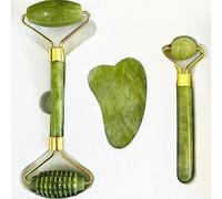 Rodillo De Masaje De Jade Natural Guasha Board SPA Rascador Piedra Facial Tratamiento Antiarrugas Cuerpo Masajeador Facial Herramientas De Cuidado De La Salud,Juego 2 Con Caja