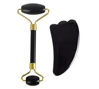 Rodillo de masaje de obsidiana negra natural Rodillo de masaje de piedra de jade de doble cabeza Herramienta de juego de rodillo de jade real, tipo A