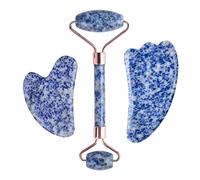 Rodillo De Masaje Facial Con Piedra De Punto Azul, Juego De Raspador De Gouache, Rodillo De Jade Facial De Piedra De Gouache Natural, Masajeador Con Raspador Gua Sha,Escribe Un