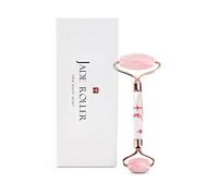 Rodillo de masaje facial portátil de jade natural de jade anti arrugas para adelgazar-Flor rosa jadebox