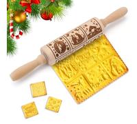 Rodillo De Navidad, Tallada En Relieve Rodillo, Rodillo De Madera Navideño, Navidad Rodillo Amasar, Rolling Pin Wood 3D Patrón Para Hornear Pasteles, Pasteles, Galletas Y Fondant