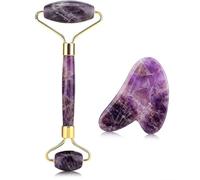 Rodillo De Piedra De Jade De Amatista Natural, Rodillo Para El Rostro Herramienta Guasha Para El Rostro Rodillo Facial Antienvejecimiento De Doble Cabeza Para El Cuidado De La Piel, Ojos, Cuello