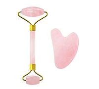 Rodillo facial de cuarzo rosa Gua Sha, juego de raspador para masaje facial, 100% natural, kit de gouache de cristal rosa, herramientas de cuidado de la piel, set de poliuretano, sin caja