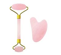 Rodillo facial de cuarzo rosa Gua Sha, juego de raspador para masaje facial, 100% natural, kit de gouache de cristal rosa, herramientas para el cuidado de la piel, Set-Ci No Box