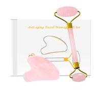 Rodillo facial de cuarzo rosa Gua Sha, juego de raspador para masaje facial, 100% natural, kit de herramientas de cuidado de la piel, set Ci con caja