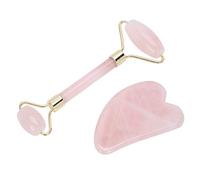 Rodillo facial de cuarzo rosa, masajeador, elevación facial, rodillo de apriete, juego de tablas de Gua Sha, 2 tipos diferentes(dorado)