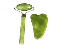 Rodillo facial de jade natural Gua Sha, juego de raspador para cara, cuello, cuerpo, belleza, guasha, herramienta de masaje de elevación delgada (tipo r)