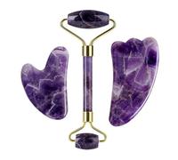 Rodillo facial Gua Sha Gouache Raspador Natural Amatista Rosa Jade Piedras Rodillo y Guasha Set de herramientas para el cuidado de la piel, tipo 4